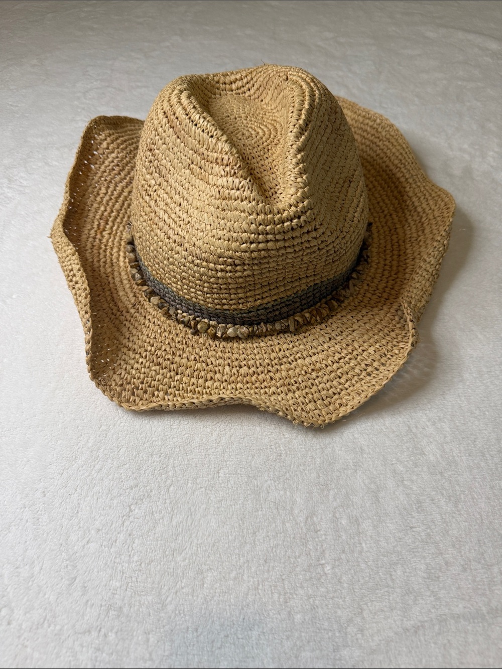 Wallaroo Tahiti Cowboy Straw Crochet Hat with Beaded Band - Tan